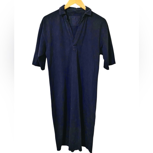 Frank & Eileen Emma Hand-Cut Raw Hem Popover Henley Maxi Dress Navy Size XS - Picture 6 of 11